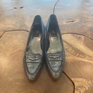 Annie Klein Silver Snakeskin Slip-On Heels